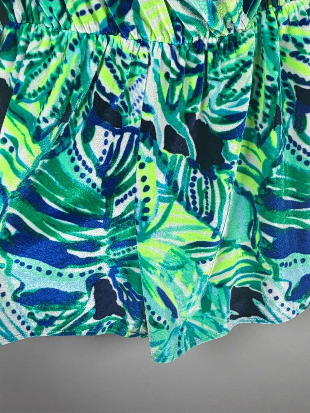 Lilly Pulitzer Viviana Romper Green Navy Blue Armadilly Tropical Velour XXS